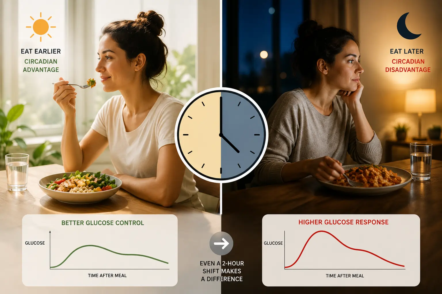 Morning light through a window beside a healthy breakfast — representing the circadian nutrition principle that earlier eating windows align better with the body's metabolic rhythms