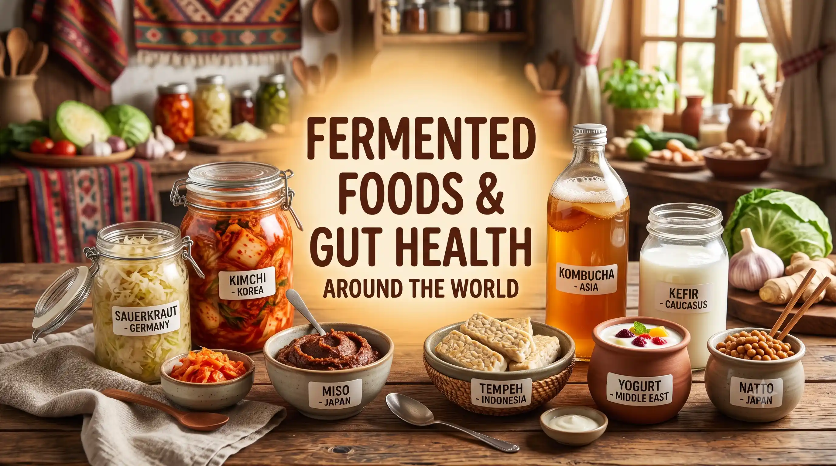 A spread of traditional fermented foods including idli and dosa on a banana leaf — examples of naturally fermented staples eaten daily in South India