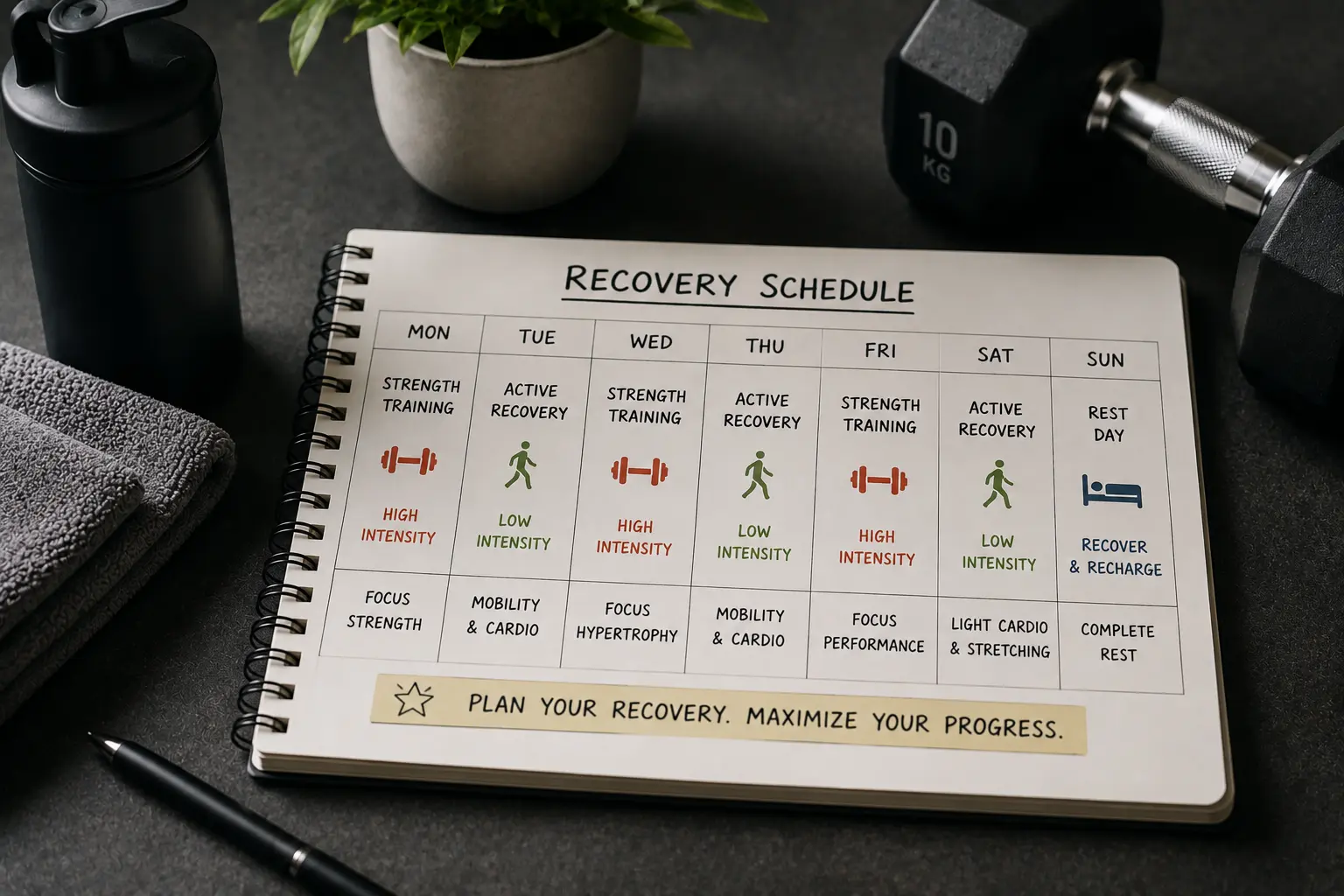 Comparing a structured training week with planned rest and active recovery days against an unstructured week — the difference in recovery outcomes is significant