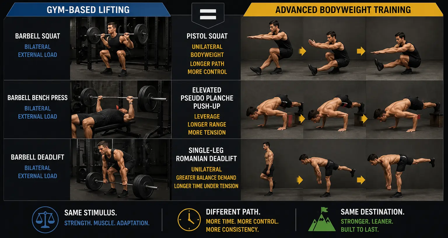 Intermediate bodyweight training — leverage and unilateral progressions