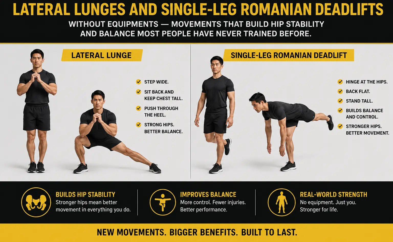 Lateral lunges and single-leg Romanian deadlifts — Week 3 lower body exercises