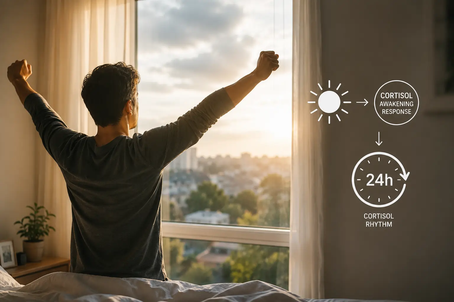 Morning stretch and circadian rhythm — morning light and movement are the strongest anchors for the cortisol daily rhythm