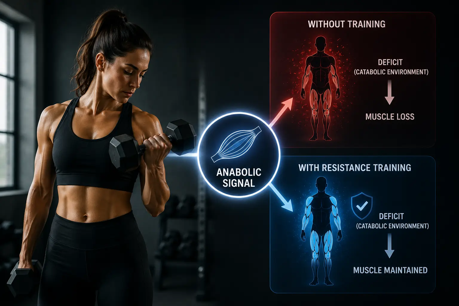 Person performing resistance training — representing the role of weight training in preserving lean mass during a calorie deficit