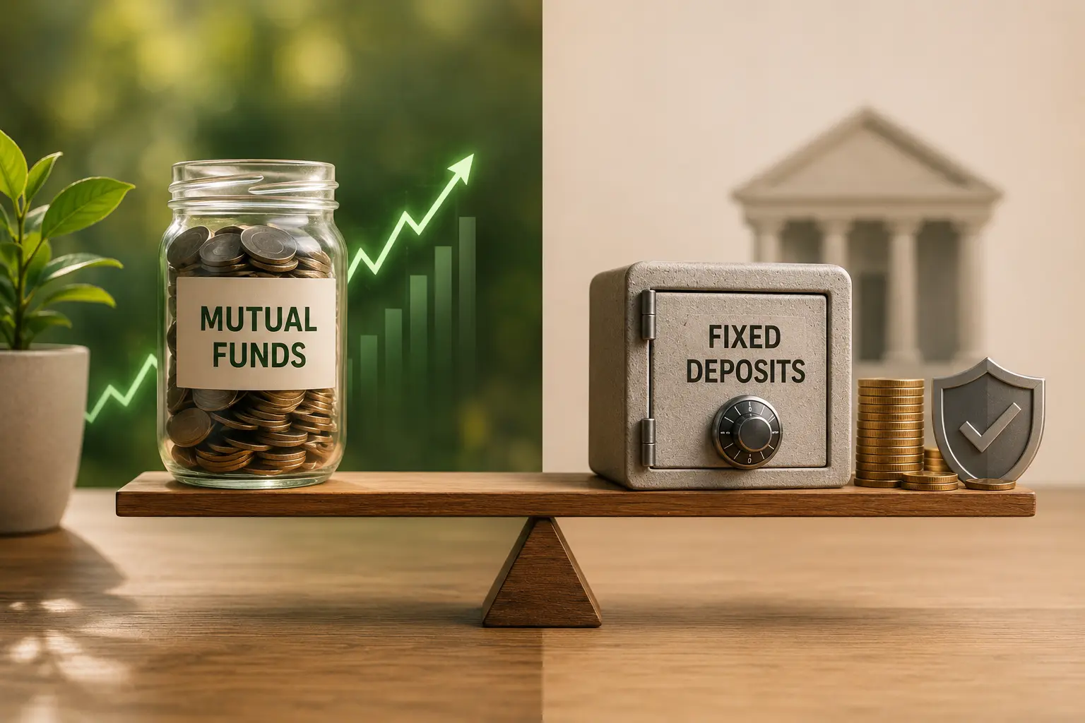 Stock market charts and financial data on a screen — representing the comparison between fixed deposit returns and mutual fund performance in India