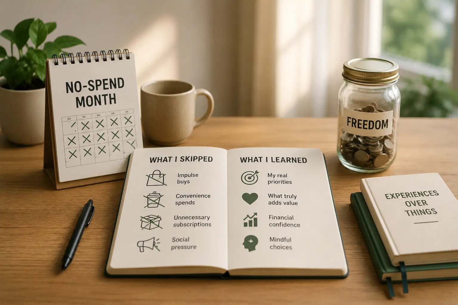 A quiet moment of reflection — the clarity and insight a no-spend month brings about spending habits