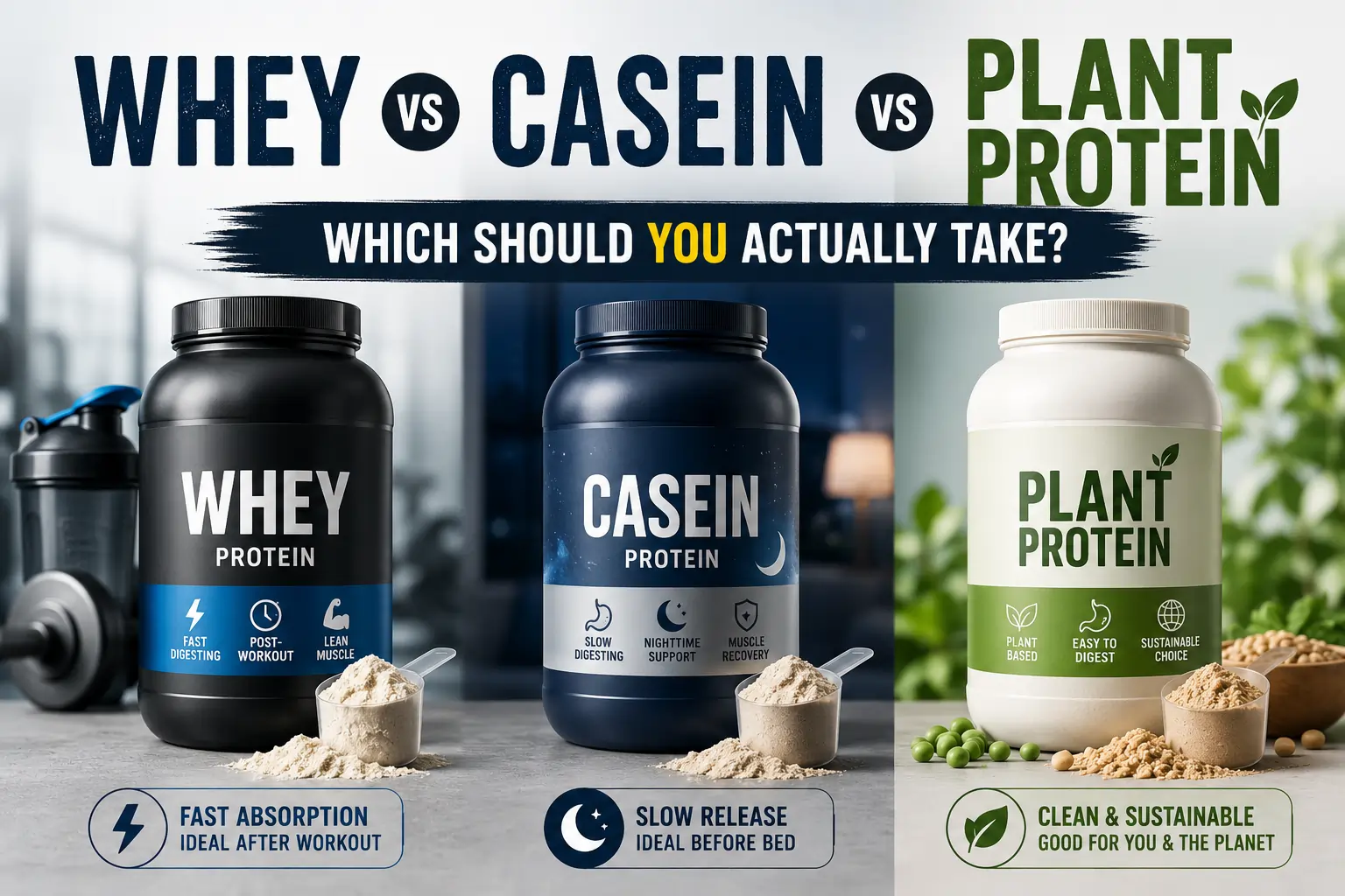 Whey vs Casein vs Plant Protein — which should you actually take?